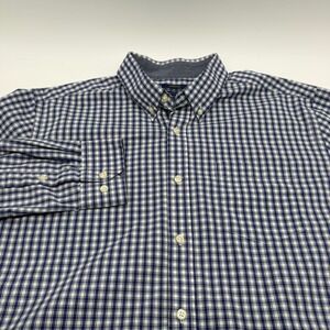 Mason James Mens Large Blue White Gingham Stretch Button Down Shirt Long Sleeve